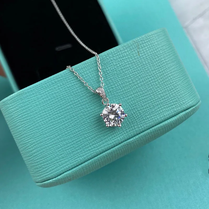 

High Quality S925 Sterling Silver Color Six Prong Necklace Simple Single Drilled collarbone For Women Fashion Jewelry LN057