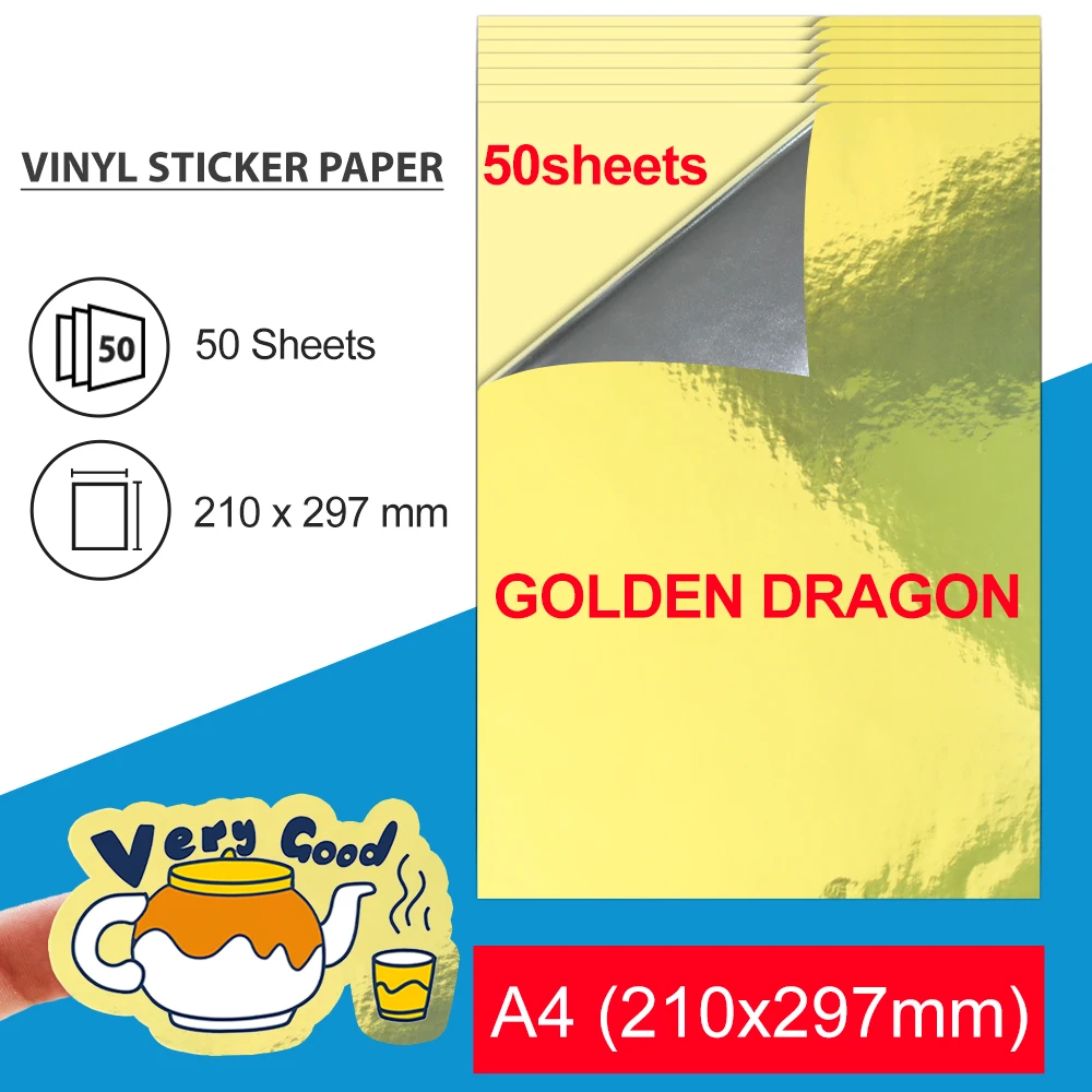 

50 Sheets A4 Vinyl Sticker Paper Gold Glossy Matte White Transparent Printable Vinyl Sticker Paper for Inkjet Printer Copy Paper
