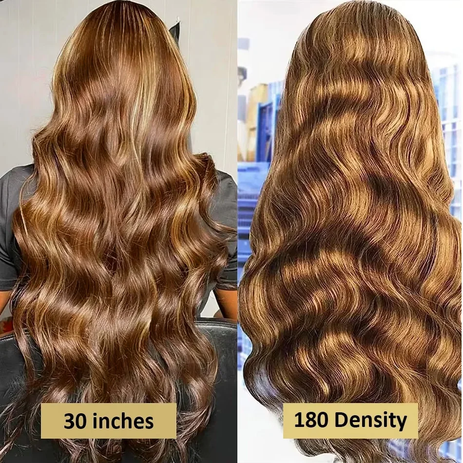 30 40 Inch 250 Density 4/27 Highlight Ombre Blonde Body Wave 13x4 Lace Front Wig Brown Color 13x6 HD Lace Frontal Human Hair Wig 2