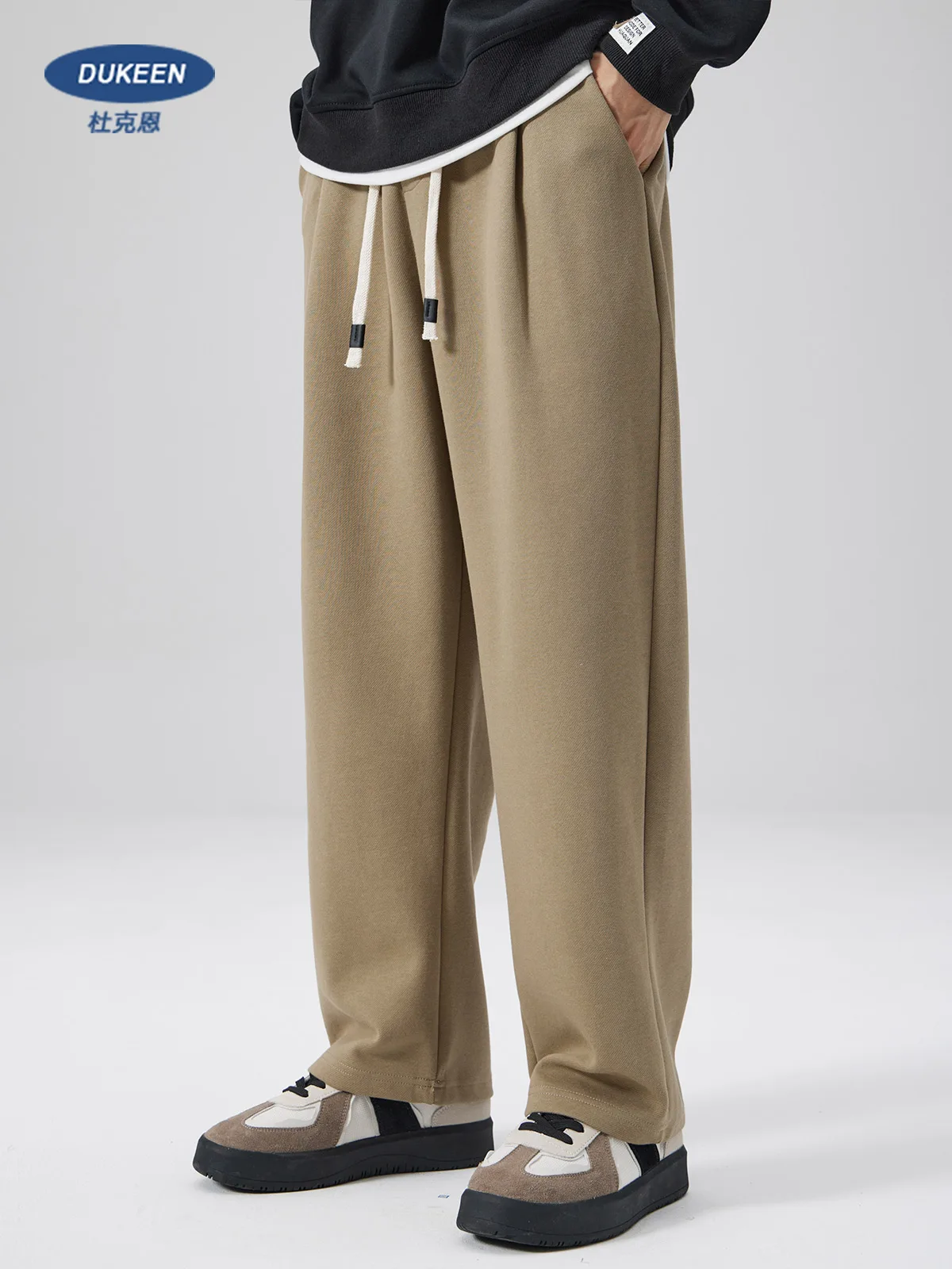 DUKEEN Pique Fabrics Sweatpants for Men Loose Causal Straight Legged Trouse Autumn and Winter Solid Colors Sports Fleece Pants 2