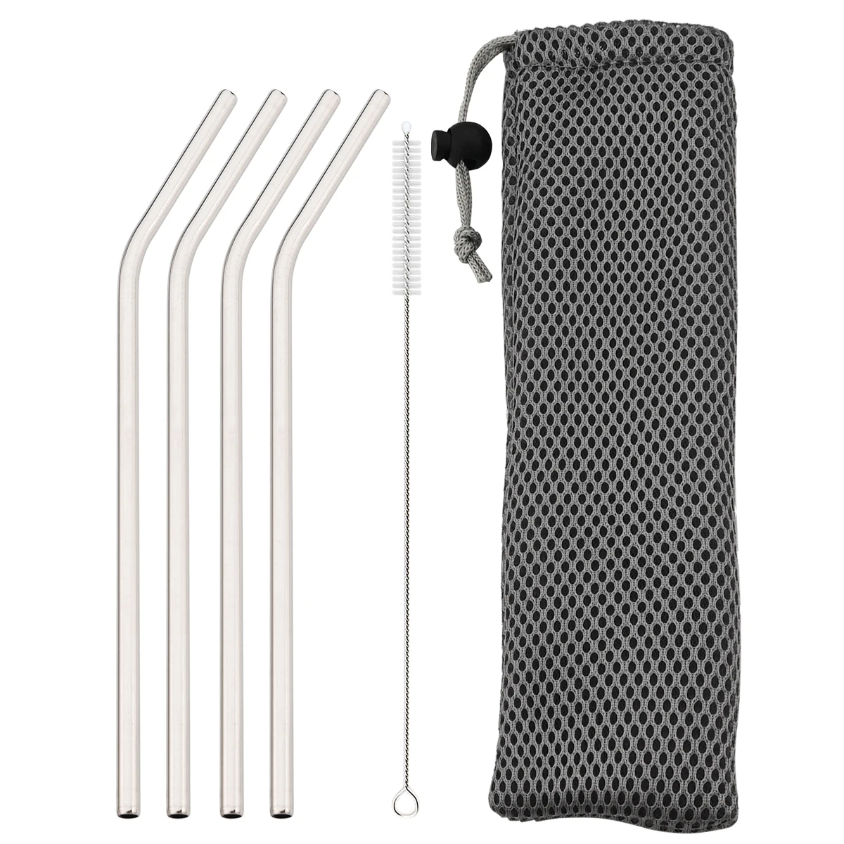 Premium Reusable Stainless Steel Straw Set with Cleaning Brush - 4-Piece Straight & Bent Straws