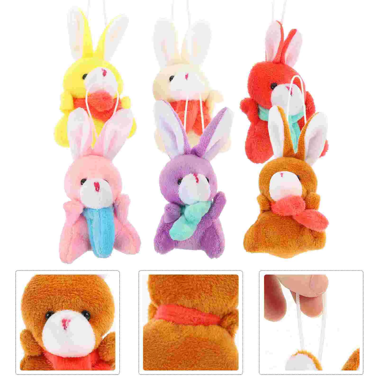 

6 Pcs Plush Rabbit Pendant Adorable Key Chain Handbag Hanging Decors Pendants Ornament Chains Bunny Pp Cotton