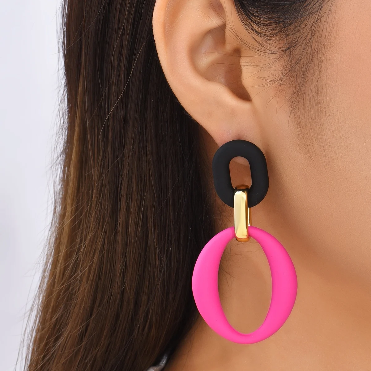 Geometrische Ohrringe für Frauen, trendige Bonbonfarbe, Rose, Rot, Gelb, Grün, fluoreszierende Ohrringe, Sommerschmuck-Accessoires – Detail 1