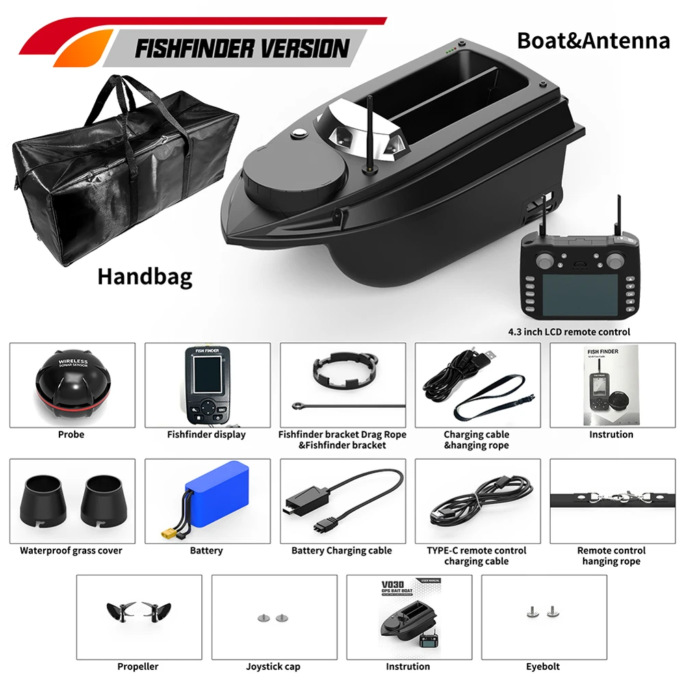 V030 800m GPS Fishing Bait Boat 9 Fishing Grounds 180 Points Bait Boat 6.6lbs Loading with Night Light Turn Signal for fishing accessories,remote control bait boat