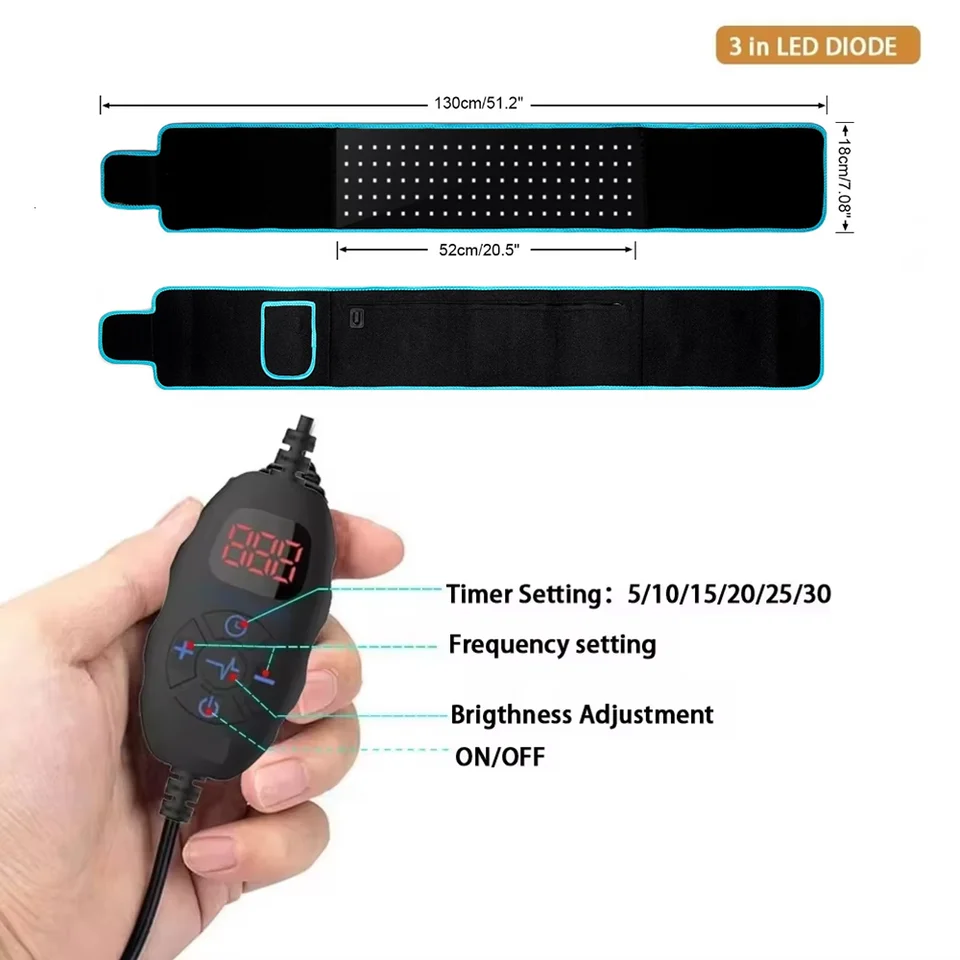 Red & Infrared LED Light Therapy Belt 850nm 660nm Back Pain Relief Fat Burning Wrap Slimming Machine Waist Heat Pad Full_voghion.com