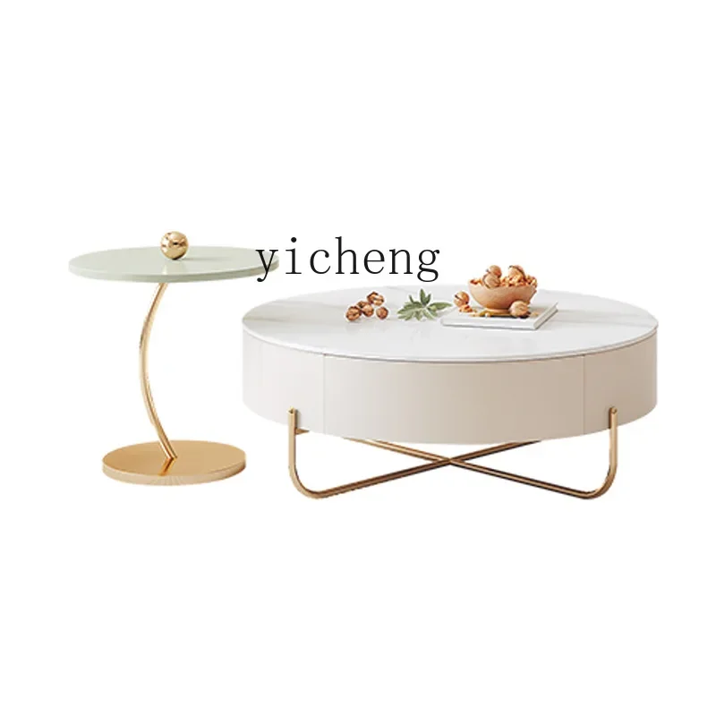 

ZK Coffee Table Nordic Combination Designer Furniture Living Room round Cream Wind Storage Tea Table