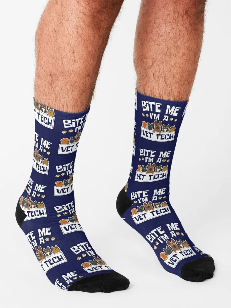 Veterinary Technician Funny Bite Me I'm A Vet Tech Socks Men gift kids socks