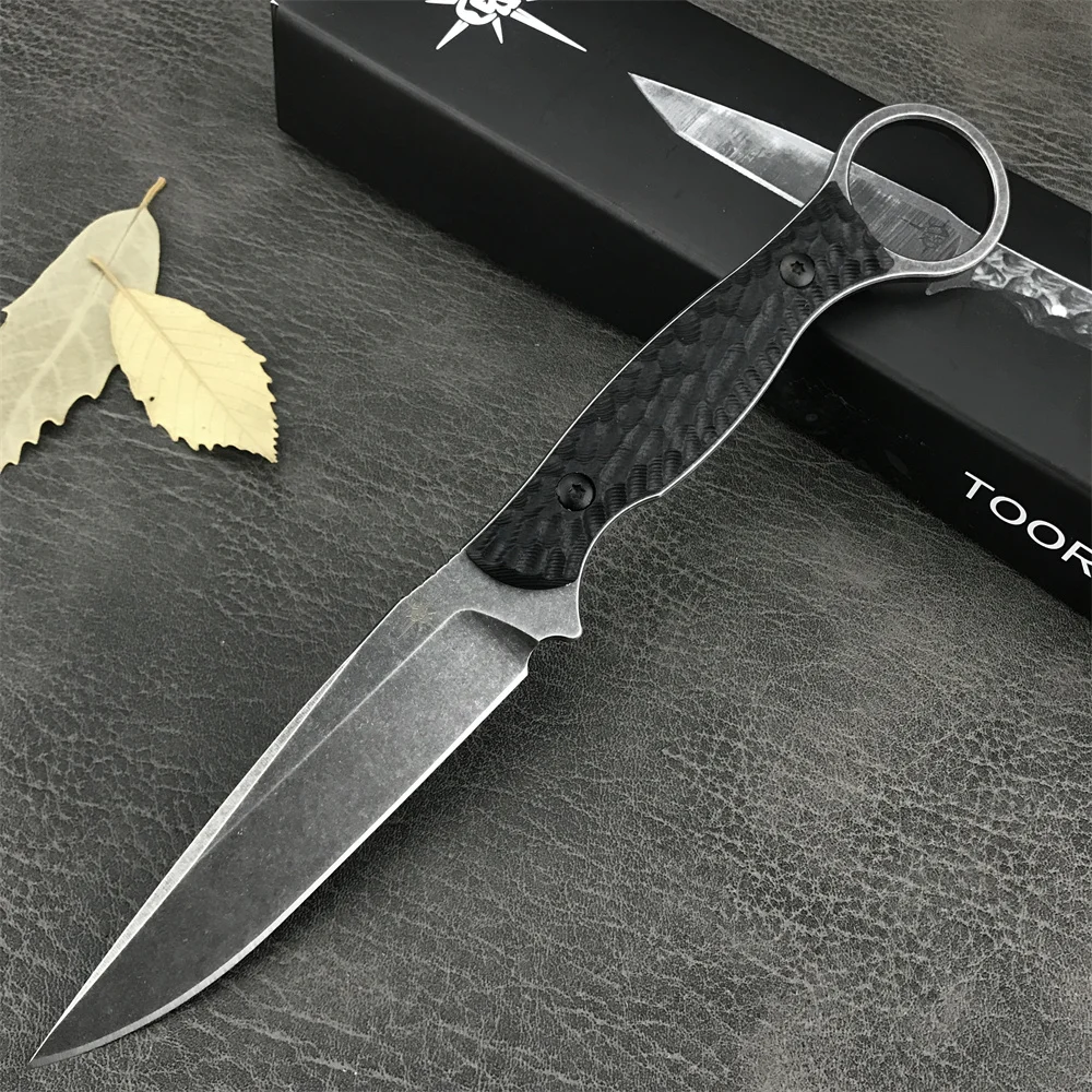 

Toor Knives Anaconda Fixed Blade Knife 3.75" Black Oxide Drop Point,Black G10 Handles with Pinky Ring Black Kydex Sheath Outdoor