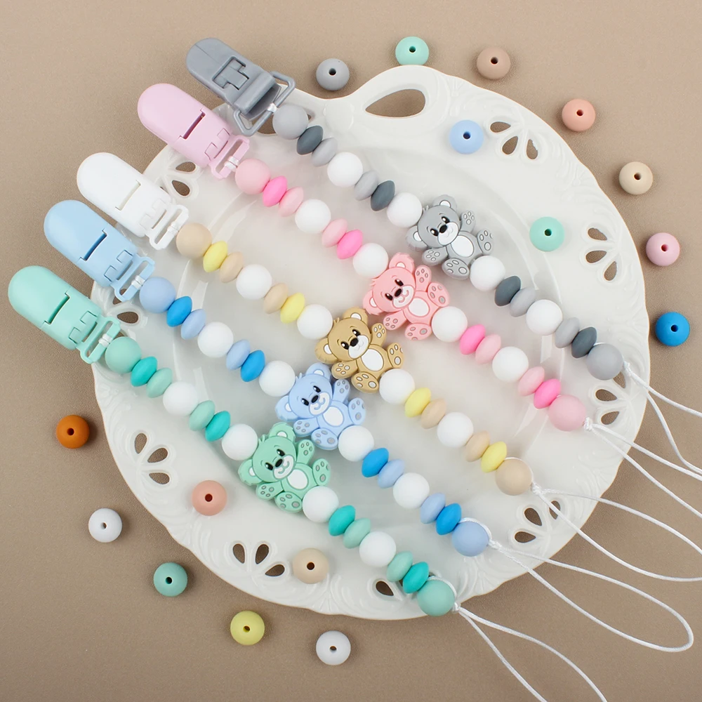 

Baby Pacifier Clips Chian Anti-Lost Nipple Holder Bear Silicone Beads Baby Teething Dummy Holder Newborn Chew Gift Accessories