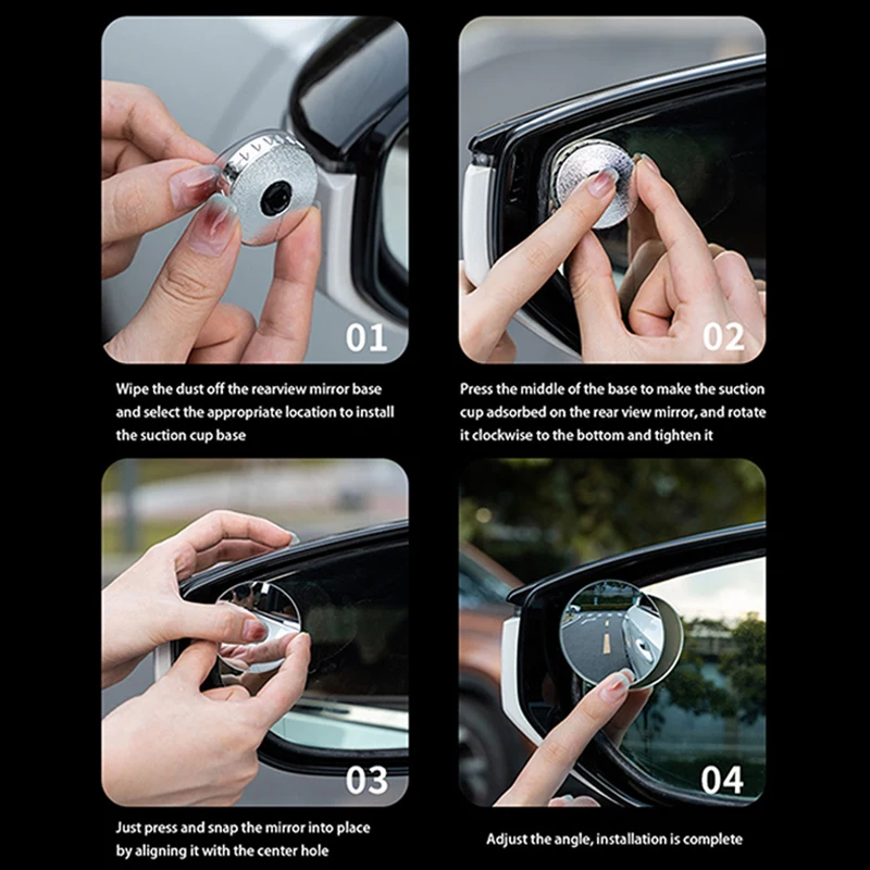 SEAMETAL Rimless Car Convex Mirror Wide Angle Strong Suction Cup Blind Spot Mirror 360-Degree Safe Rear View Mirror for Parking