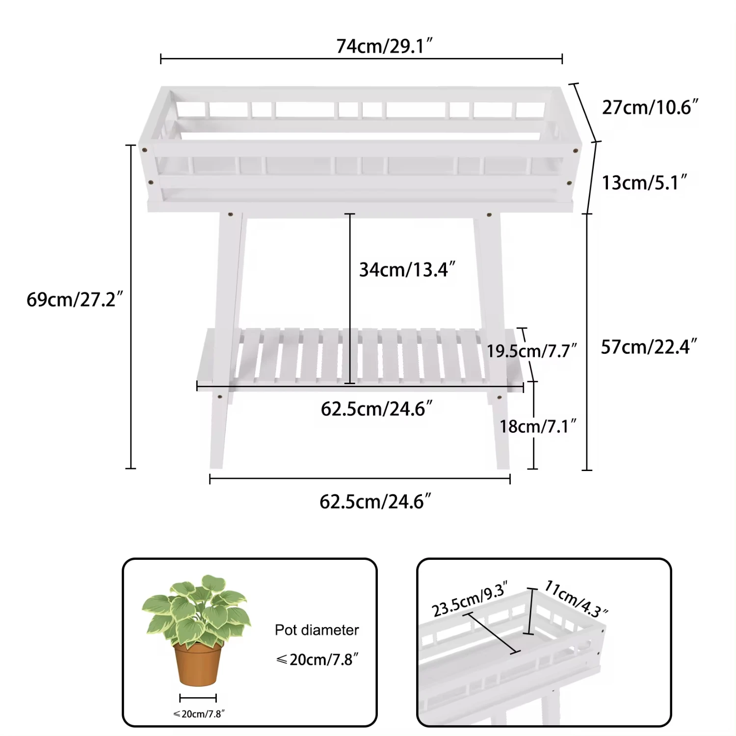 White Plant Shelf Indoor, 2 Tier Tall Plant Stand Table Multiple Plants, Window Table Plants