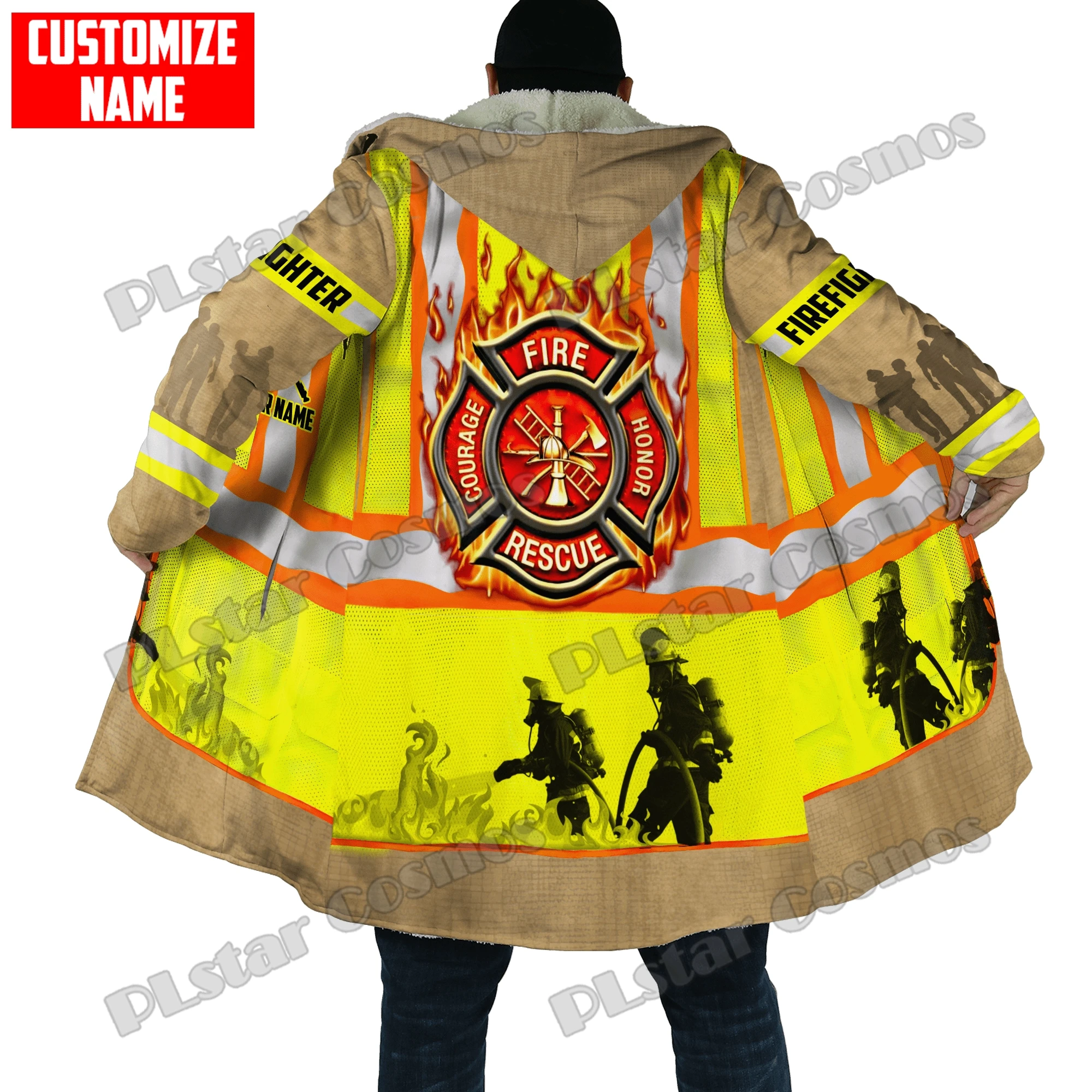 Winter Mode Herren Mantel Personalisierte Name Feuerwehrmann 3D Gedruckt Fleece Mit Kapuze mantel Unisex Casual Dicke Warme Cape mantel PJ09 – Detail 11