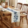 Boho Blue Flowers Linen Table Runners Dresser Scarf Table Decor Kitchen Dining Table Decor Farmhouse Holiday Wedding Party Decor 3