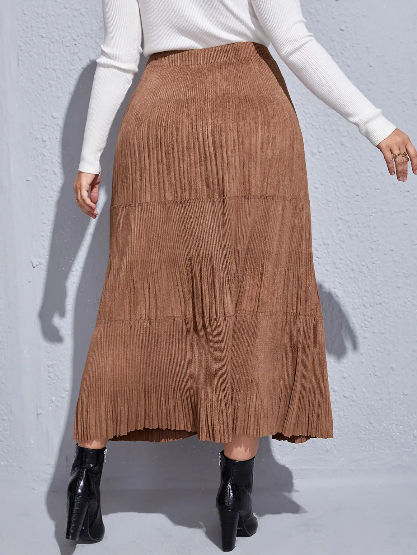 Plus Size High Waist Women Skirt Casual Vintage Solid Belted Pleated Midi Skirts Lady Brown Fashion Simple Saia Mujer Faldas long skirts