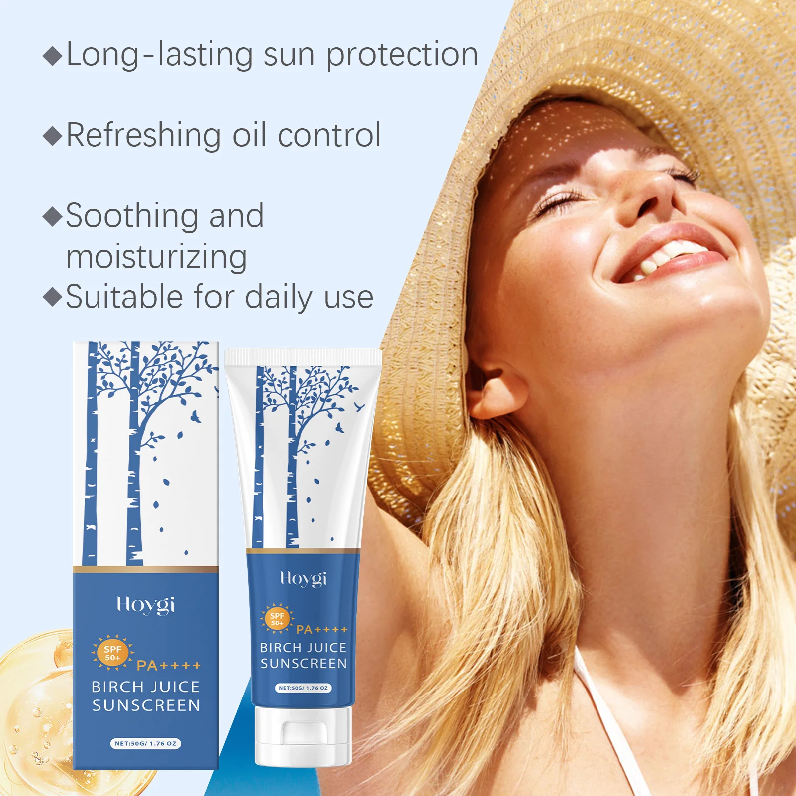 Birch Juice Sunscreen SPF50+ PA+++ Body Whitening Sun Cream UV Protection Refreshing Oil-Control Anti-Sun Moisturizing Sunblock