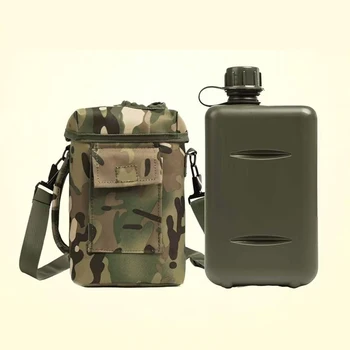 2L, Square outdoor sports water bottle, Portable camouflage strap cold kettle for backpackers, Large capacity PE water bottle
