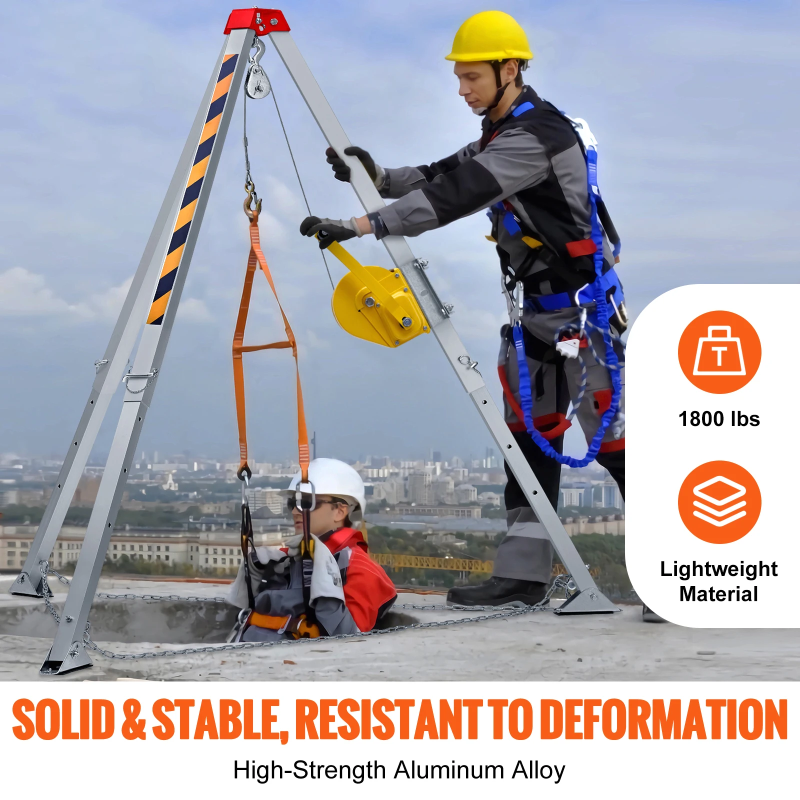 SucceBuy 1800/2600 lbs Confined Space Tripod Kit Winch Confined Space Rescue Tripod Fall Protection for Traditional Confined