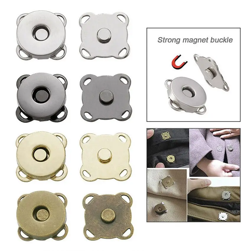 10Sets Square Magnetic Snap Fasteners Clasps Button Handbag Purse Wallet Craft Bags Parts Accessories 11mm 15mm 19mm Pick Colors 6