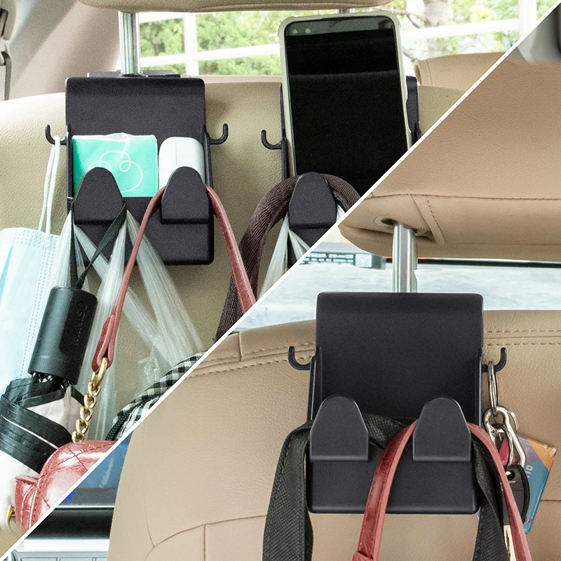 Car Hook 4/2/1Pcs Car Seat Back Hook Multi-functional Auto Car Seat Headrest Hanger Hook Phone Holder Organizer Bag Purse Cloth