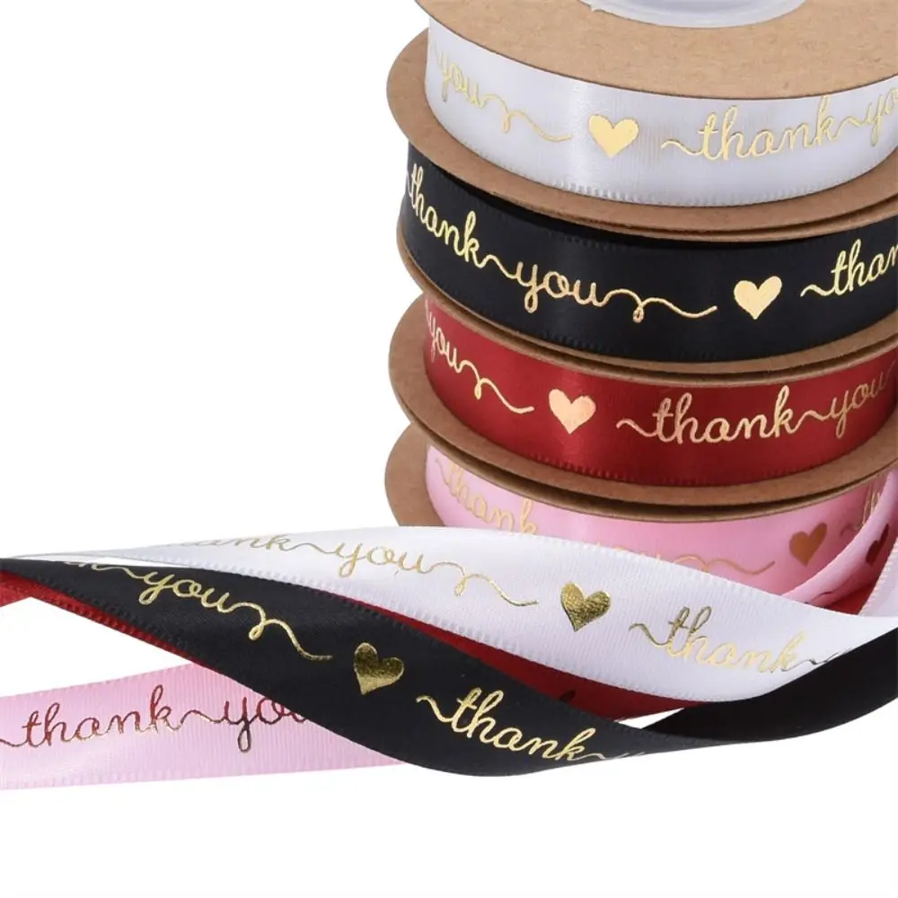 10 Yard Love Heart Thank You Letter Ribbon Bouquet Decoration Gift Box Wrapping Cake Packaging Ribbon DIY Bowknot