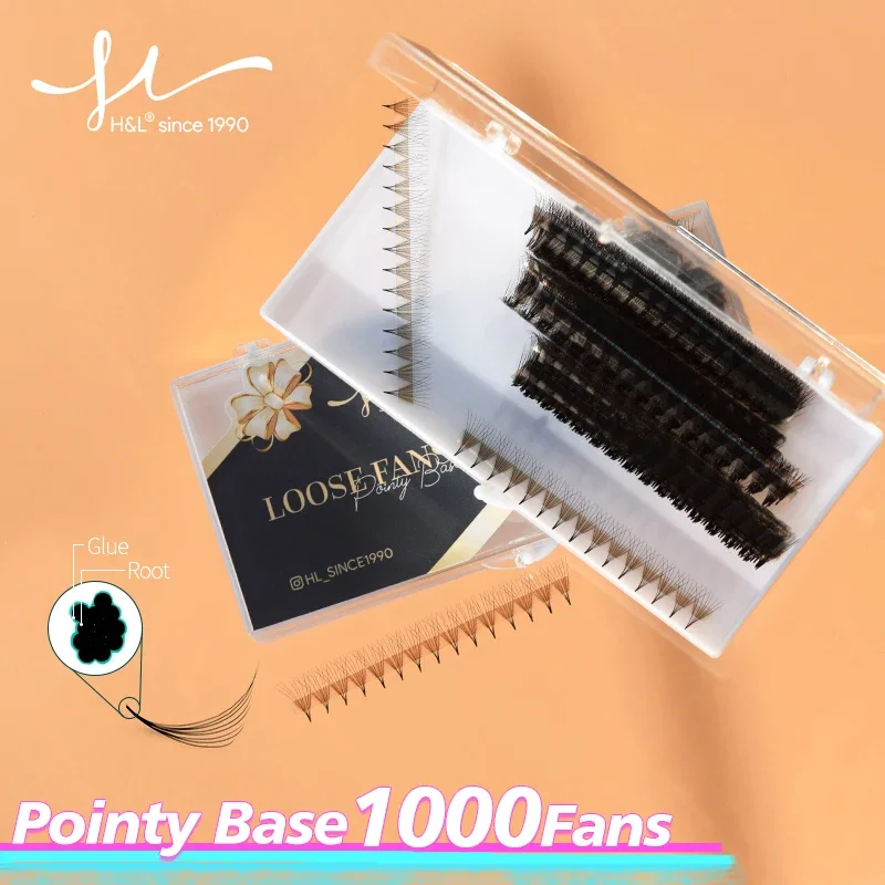 H&L SINCE 1990 Premade Fan Lashes 1000 Fans Thin Base Premade Volume Fans 3--20D Pointy Narrow Base Ultra Speed Premade Fans song lashes 1000 fans sharp narrow stem premade volume fans lash pointy base premade fans slim thin pointy base lash eyelashes