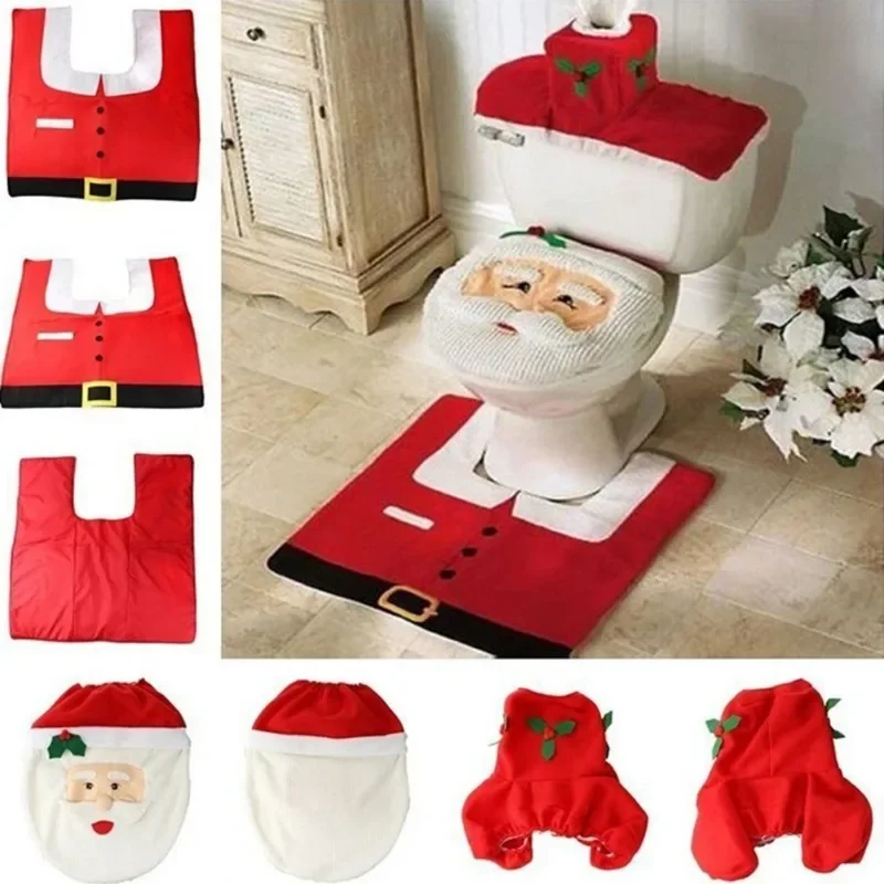 New Cute Christmas Toilet Seat Covers Creative Santa Claus Bathroom Mat Xmas Supplies for Home New Year Navidad Gift Decor