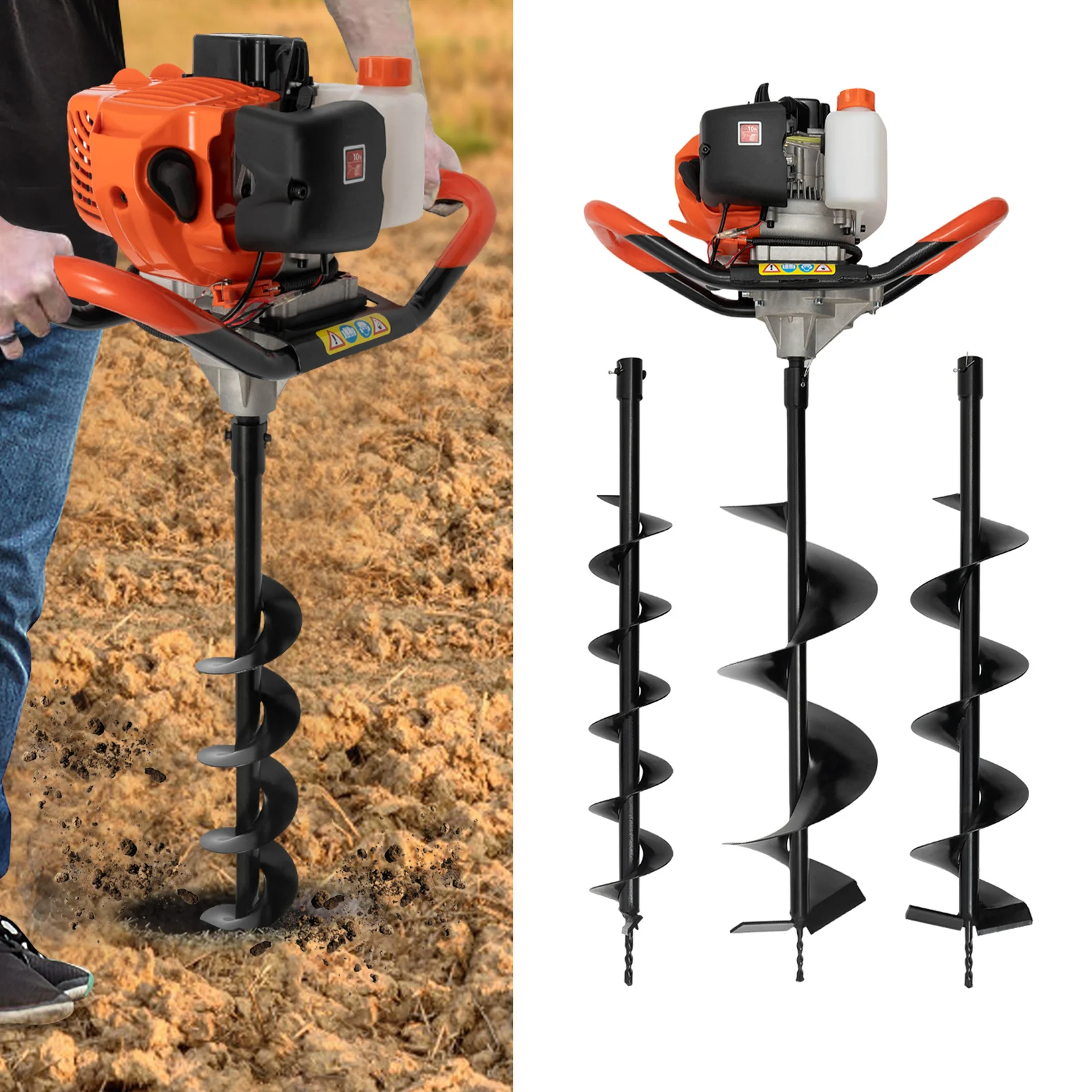 52cc 2.3HP 2-stroke Earth Auger Gasoline Powered Hole Digging Machine w/ 3pcs Drill Bits 3.9