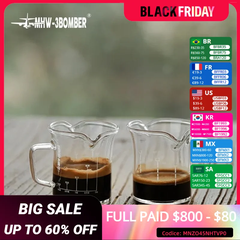 MHW-3BOMBER Double Spouts Espresso Measuring Cup with Handle Shot Glass Coffee Cups Liquid Heavy Glasses Home Kitchen Accessorie