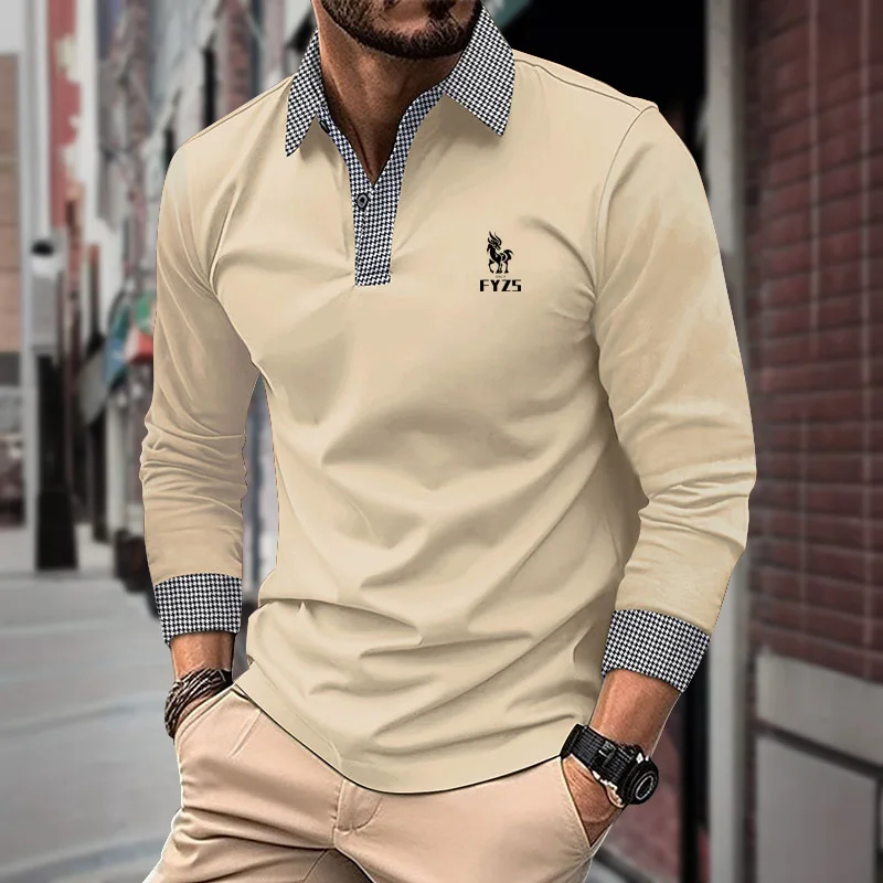 Spring and Autumn Men's Long Sleeve Polo Shirt Classic Business Office T-shirt Male Street Casual Fashion Solid Color Top