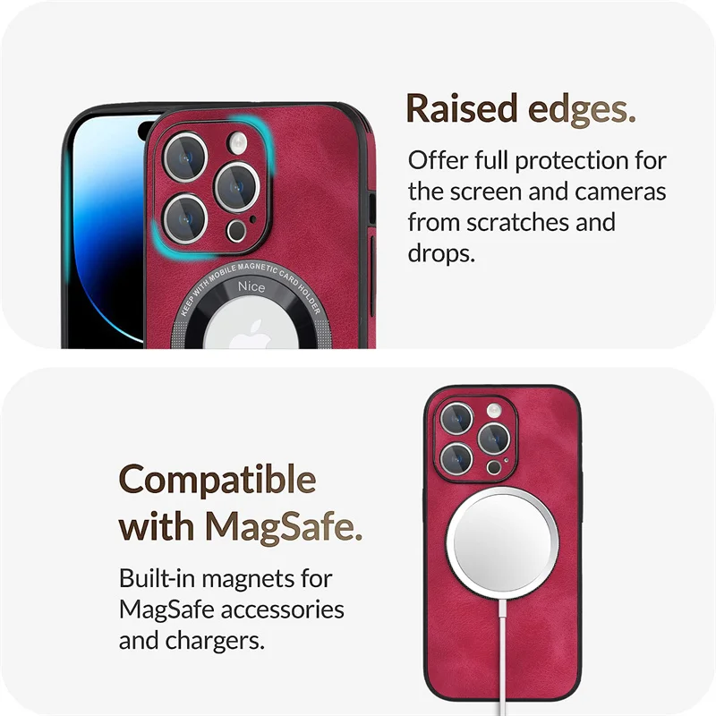 Luxury Sheepskin Leather Magnetic Phone Case with Wireless Charging Capability