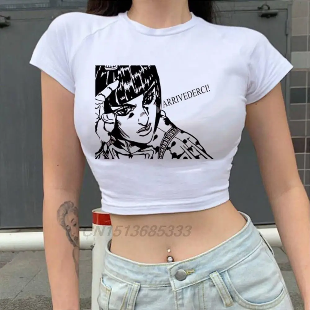 

Arrivederci Women Retro Printed Crop Tops Tokyo Ghoul Japanese Comic Graphic Tee Shirts Gojo Satoru Female Manga Short T Shirtrs