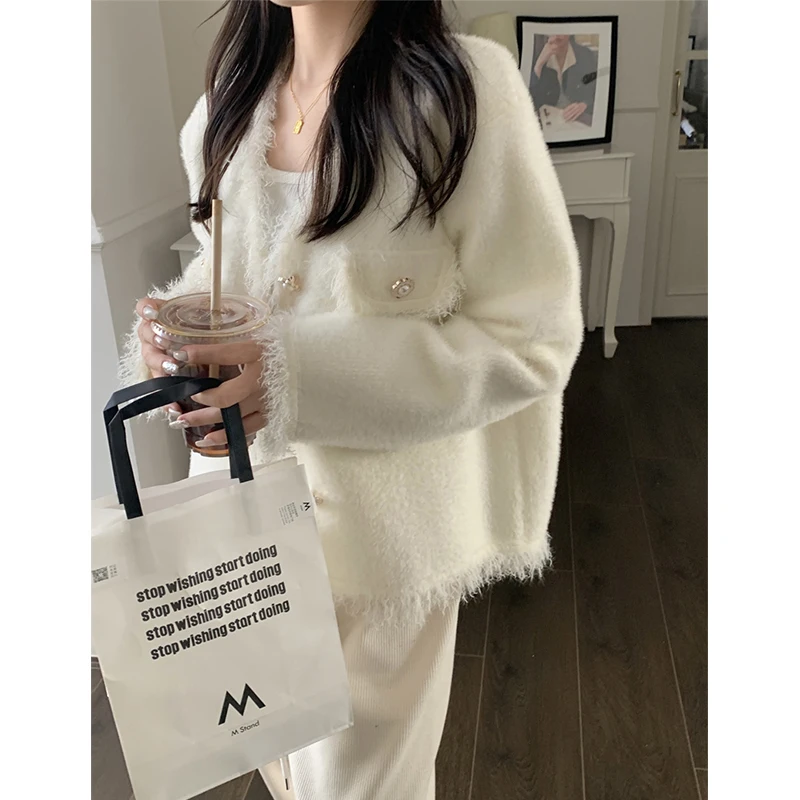 

Fragrance Sweater Coat Women Tassel V-Neck Elegant Korean Temperament Sweet Loose Solid Knit Autumn Winter Female Fashion Top