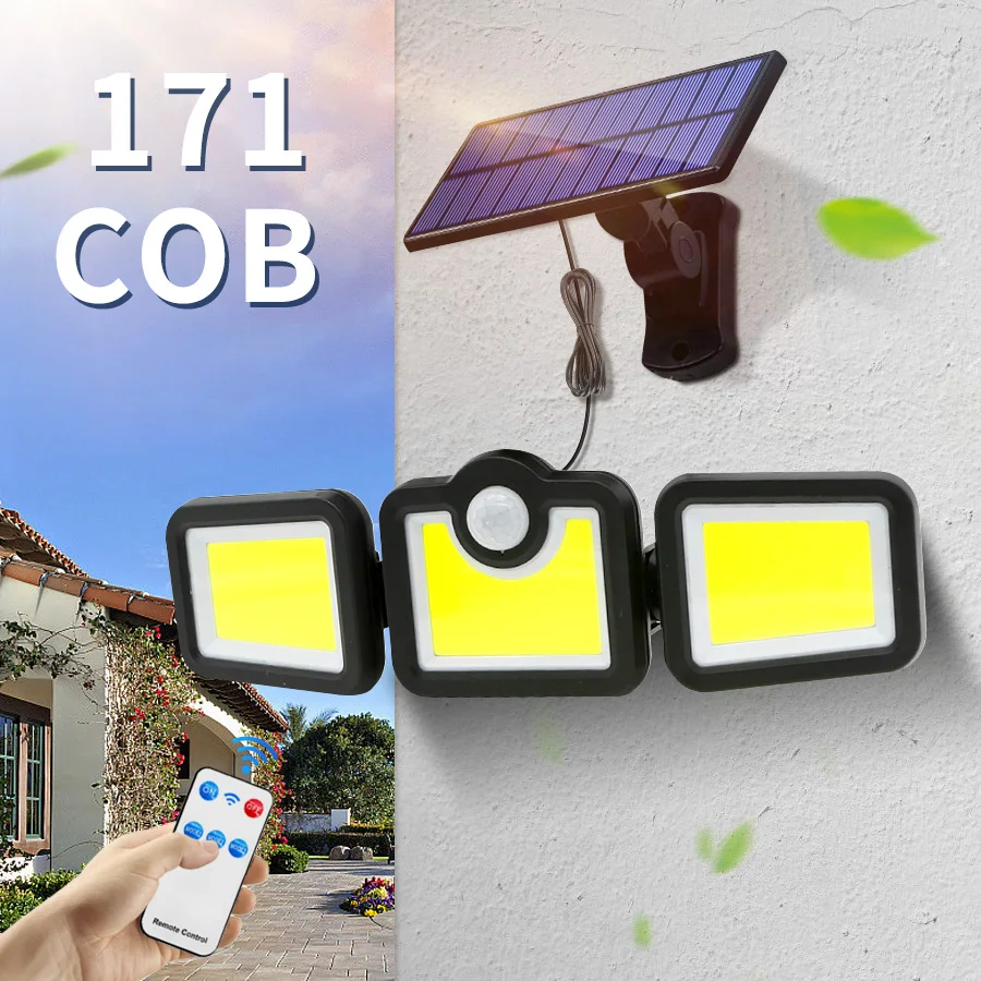 COB LED Solar Lights Outdoor Remote Control Motion Sensor Porch Light Waterproof Spotlight Exterior Emergency Lamp 171