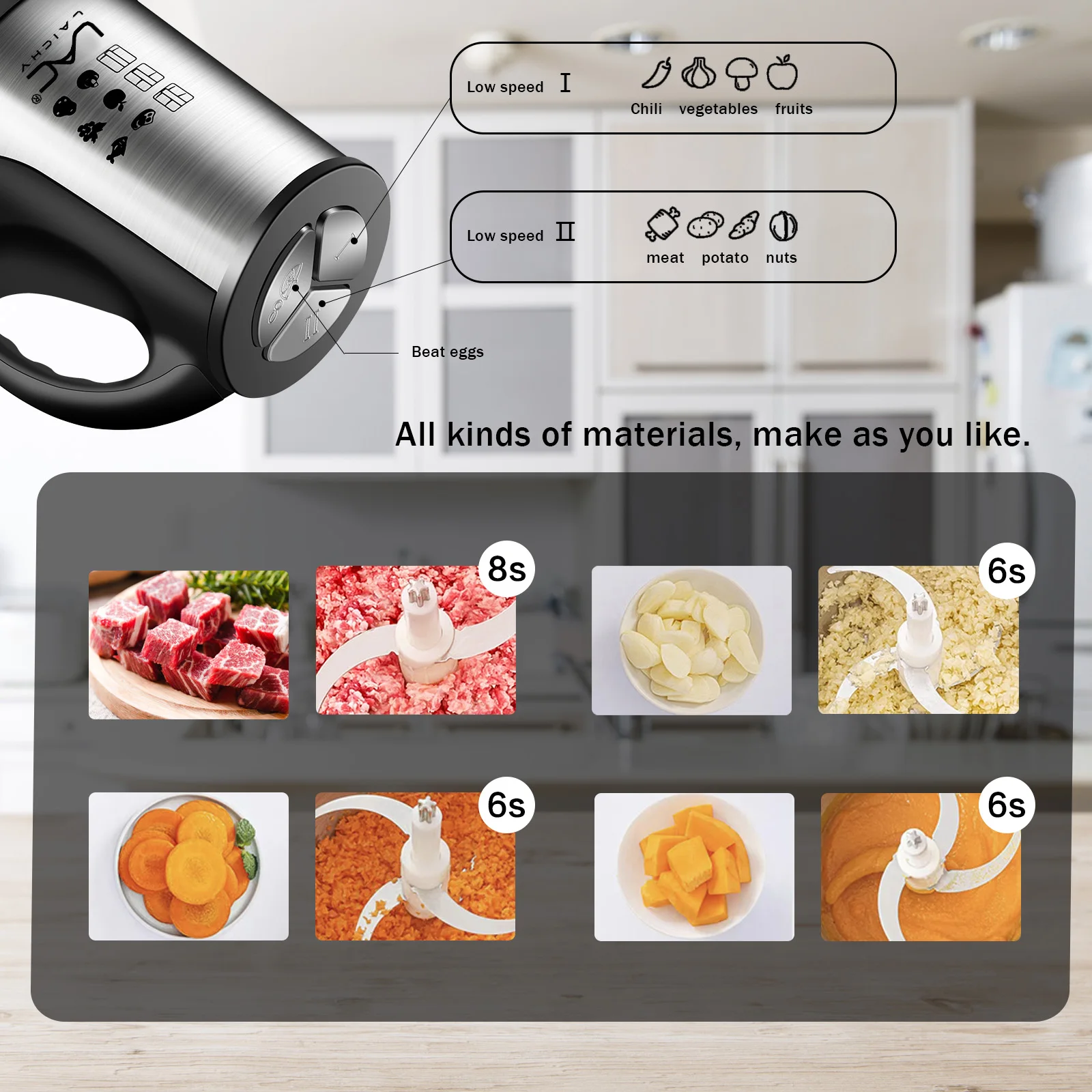 3.8L Electric Meat Grinder Kitchen Household Glass Stainless Steel Double Pot Two-In-One Large-Capacity  Food Processing Machine 5
