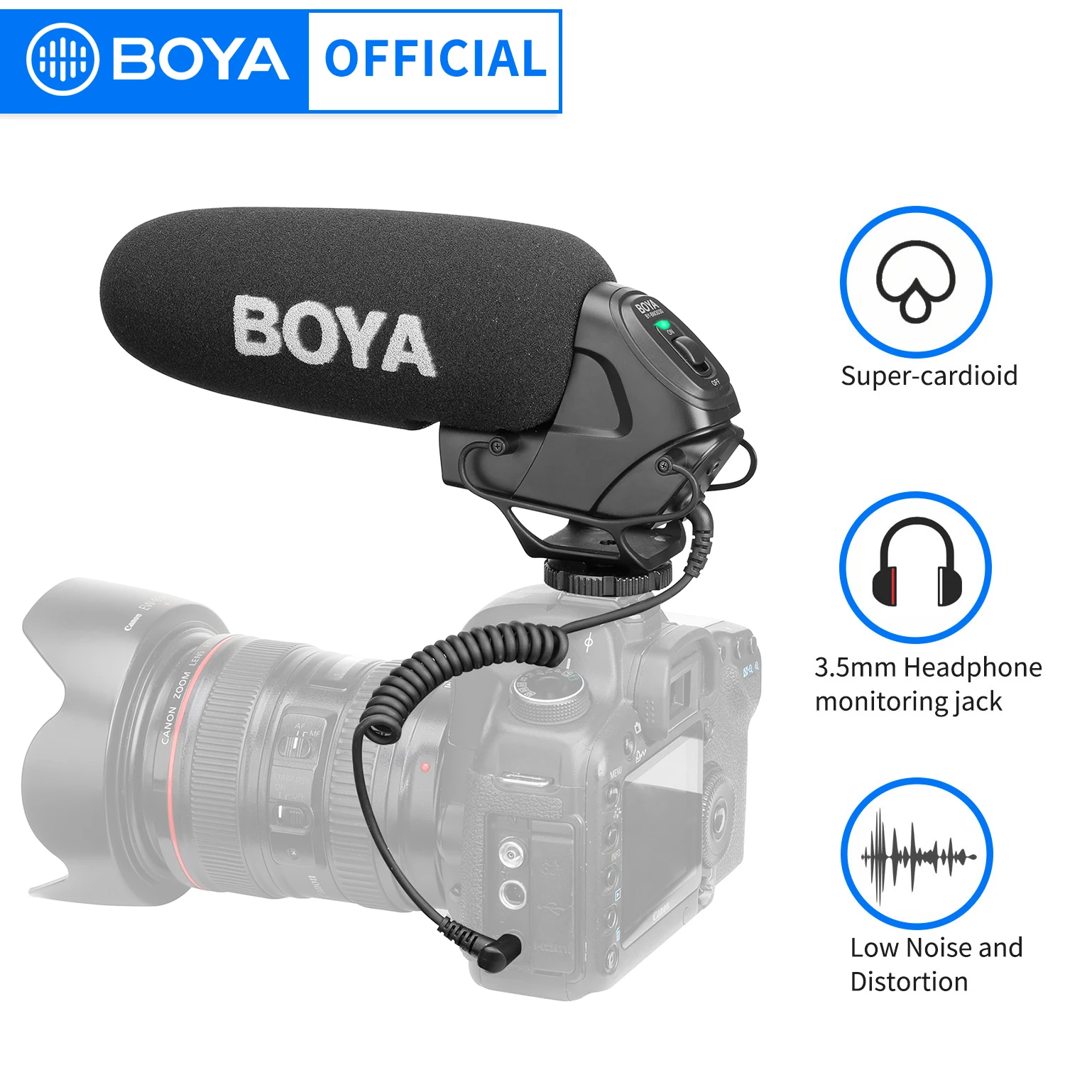 BOYA Universal Cardiod Shotgun Microphone MIC for DSLR Smartphone w/3.5mm  Audio