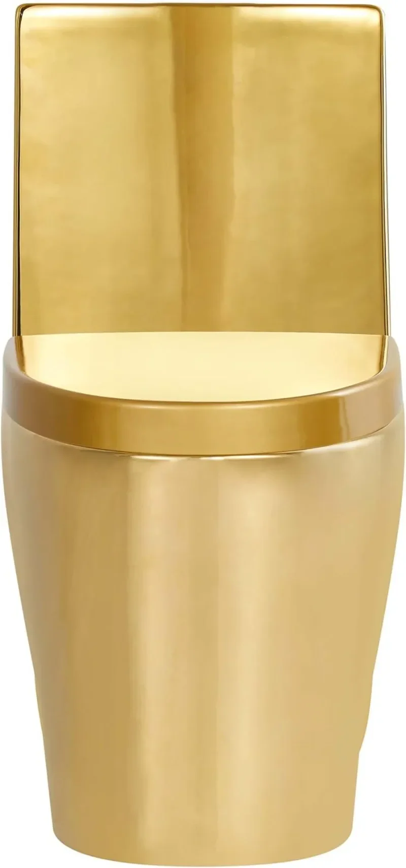 Dual-Flush Elongated One-Piece Toilet with High Efficiency Flush in Shiny Gold The sharply modern forms of the one-piece toilets 2