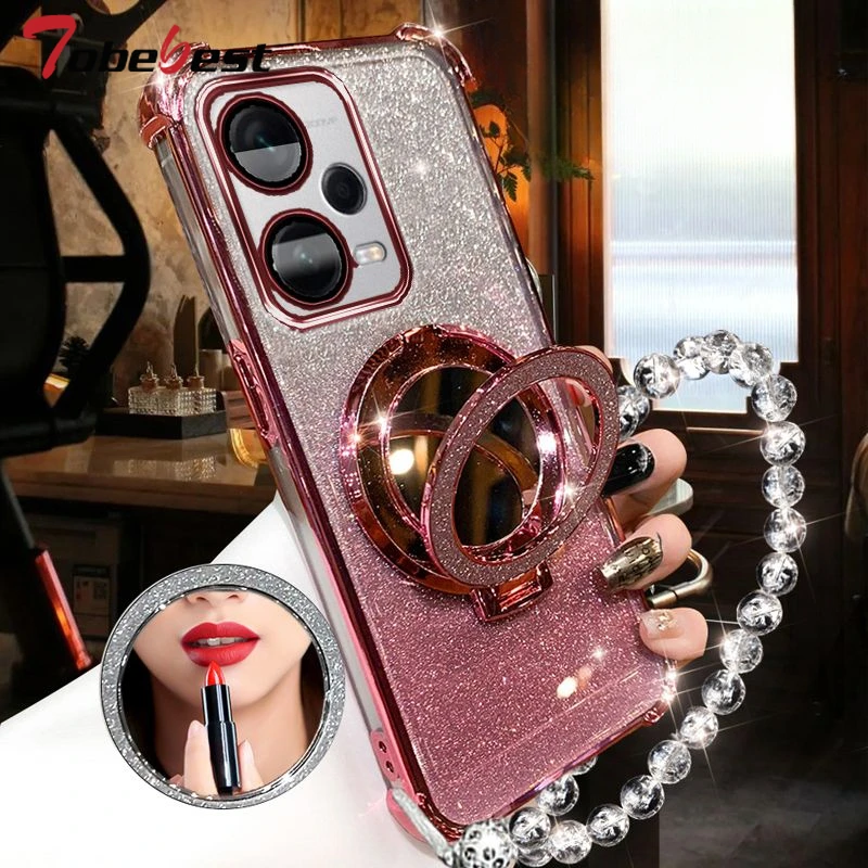 Shockproof Glitter Plating Crystal Bracelet Mirror Phone Holder Case