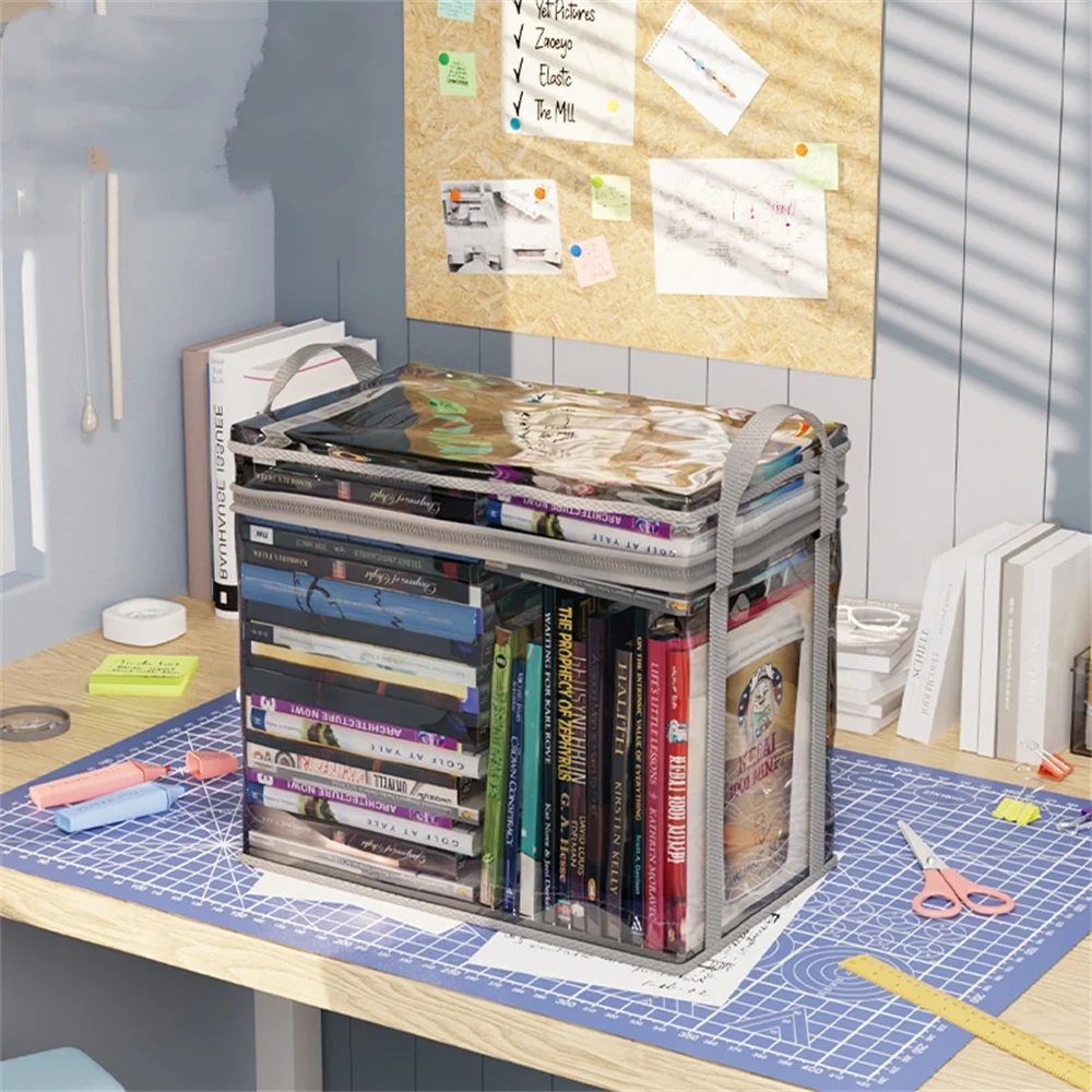 Large Foldable Book Box Student Dormitory Classroom Book Organizer Transparent Waterproof Household Organizing Storage Box