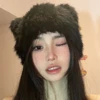 Black Bear Ears Rabbit Hair Beanies Cap Y2K Autumn and Winter Fashion Versatile Cute Plush Pullover Hats for Women and Men 1