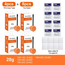 Ultralight Road Bicycle TPU Inner Tube with 65mm French Valve - 60mm (4pcs Orange 16Patch)