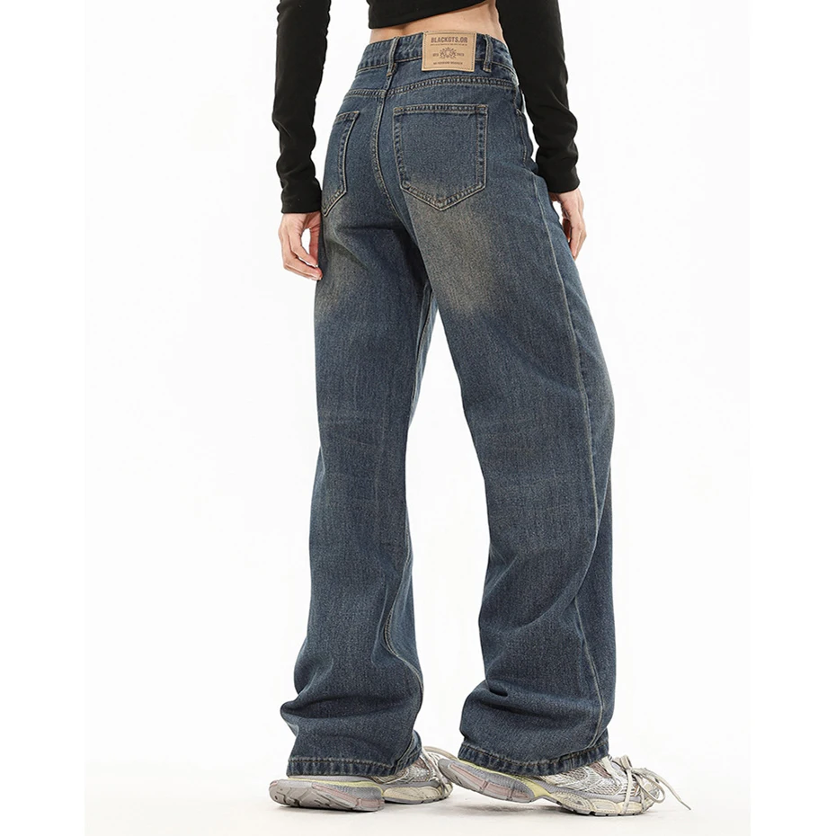 Y2K Blue Jeans Spider Web Printed Baggy Denim Pants Fashion