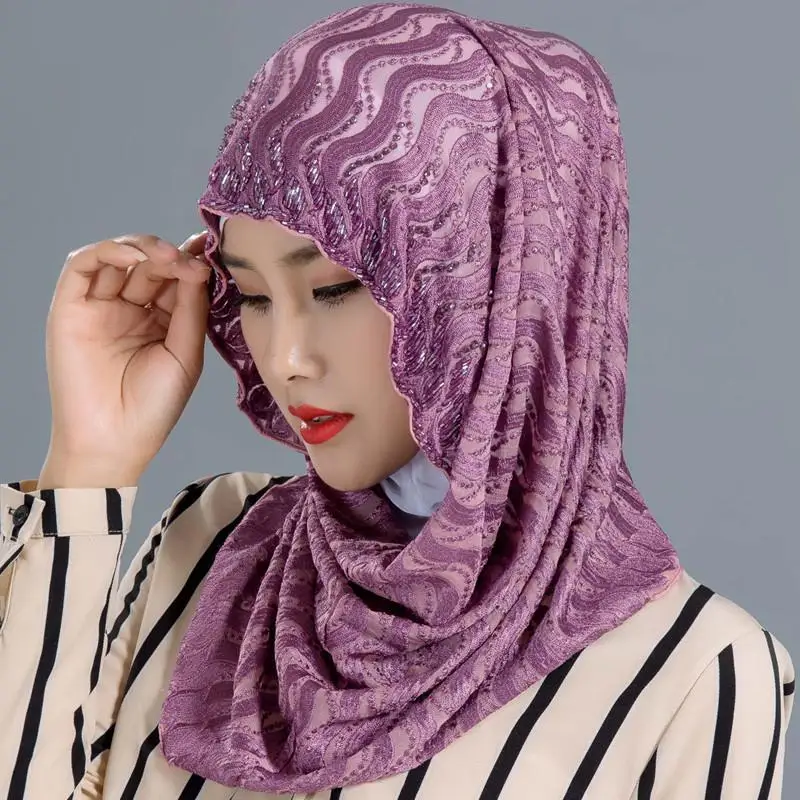 Fashion Muslim Silk Hijab Cap Summer Long Instant Shawl Malaysian Islamic Women Party Scarves Present Gift