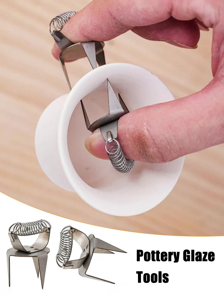 2PCS Pottery Glaze Tools Fingertip Dip Glaze Clip Stainless Steel Clip DIY Tea Cup Small Ceramic Coloring and Glazing Tool