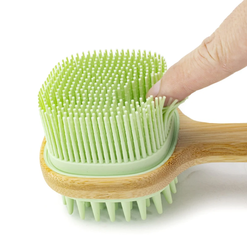 Natural Bristles Back Scrubber Shower Brush With Detachable Long Wooden Handle Dry Skin Exfoliating Body Massage Cleaning Tool