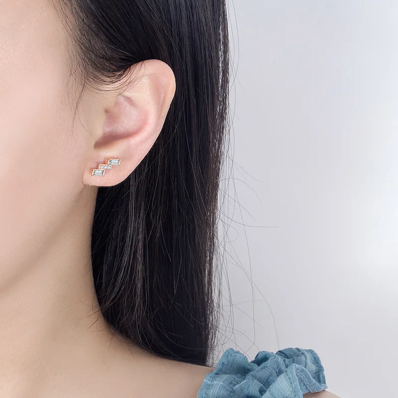 New Arrival 925 Sterling Silver Geometric Zircon Stud Earrings for Women Small Cute Luxury Fashion Jewelry with Free Shipment