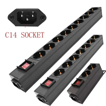 PDU Power Strip Distribution Unit ตู้ 2/4/6/8/10 Way AC เยอรมันซ็อกเก็ต Break Switch เปลือกอลูมิเนียม iec C14 อินเทอร์เฟซ 1