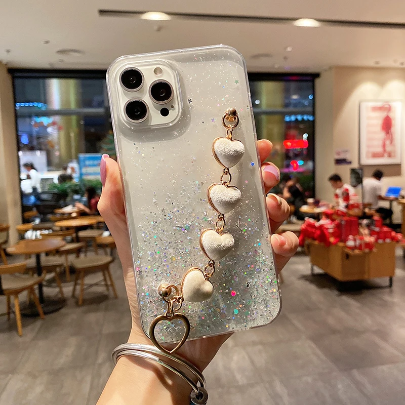 Redmi Notes 10|luxury Love Heart Plush Bracelet Case For