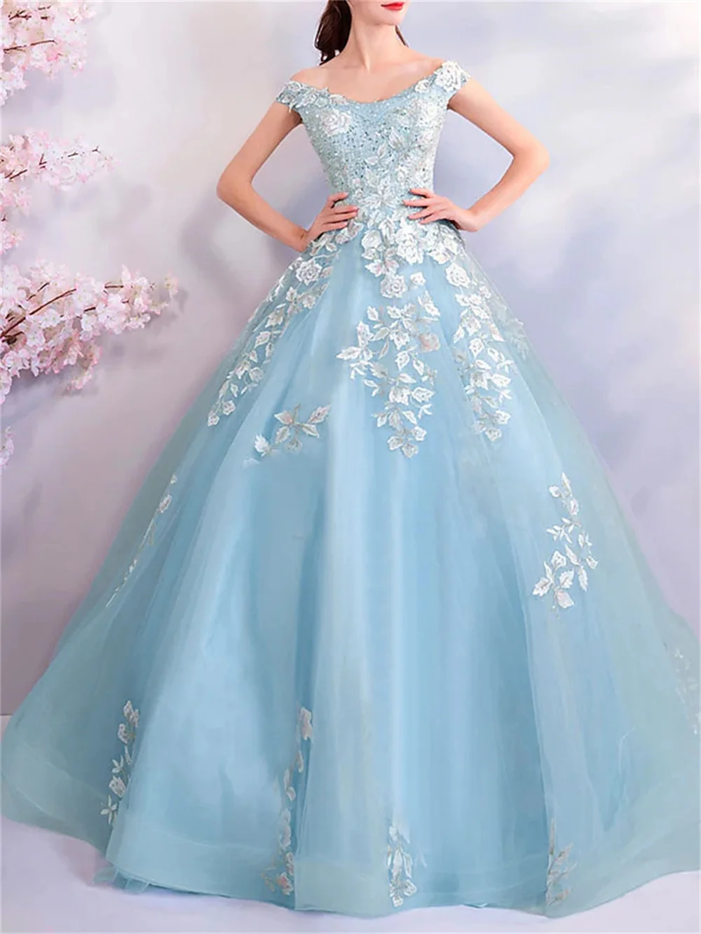 

Super Fairy Blue Evening Dress Flower Bride Wedding Toast Dress Art Test Wholesale party dresses vestidos de noche