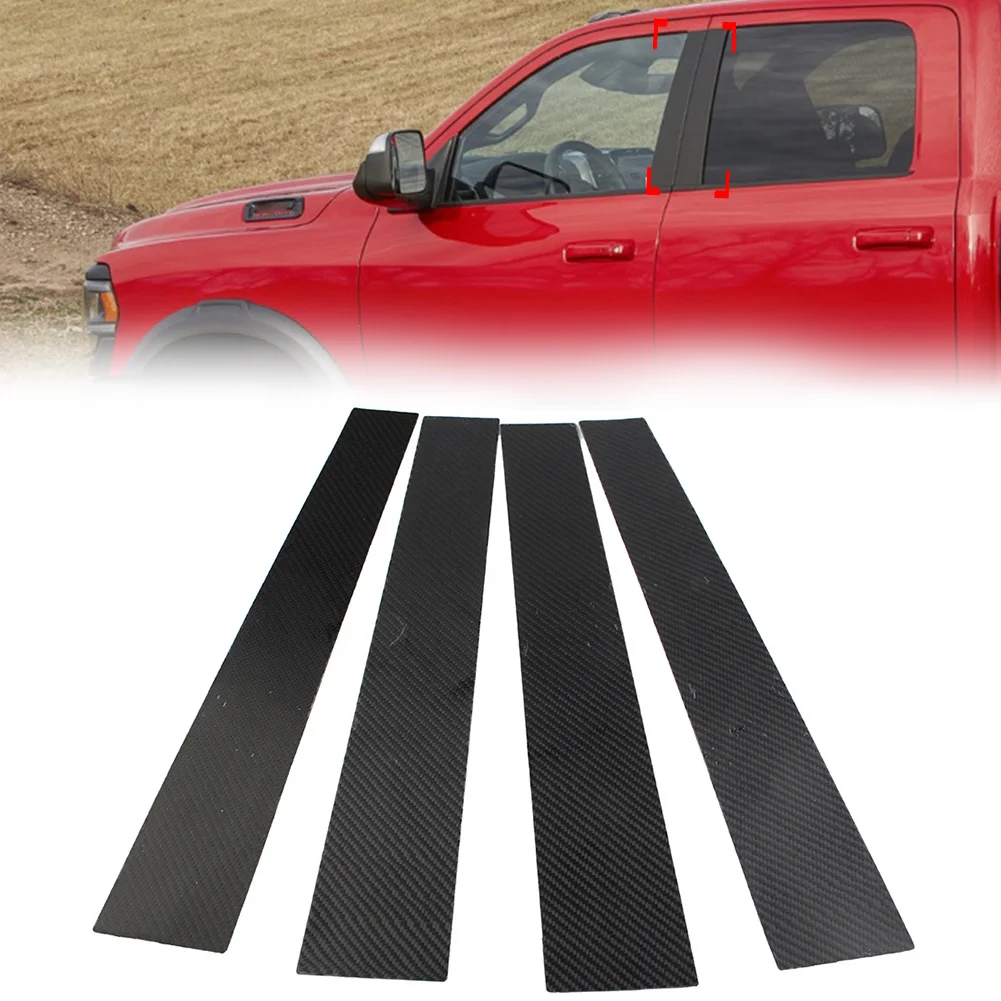 

4 Pcs Carbon Fiber Car Exterior Door Window B Pillar Post Cover Trim Accessories For Dodge Ram 1500 2019 2020 2021 2022 2023