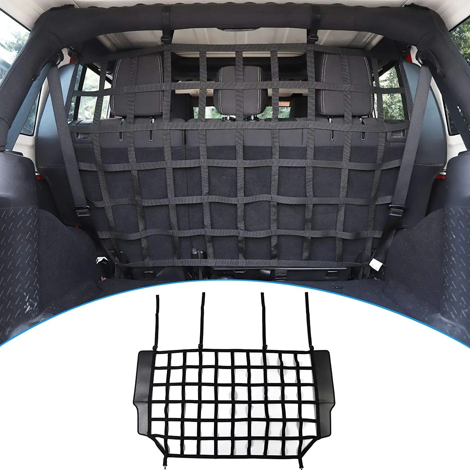 

Rear Trunk Safety Mesh Dog Barrier Protection Isolation Pet Divider Net for Jeep Wrangler JK JL JT 2007-2023 Car Seat Cargo Net